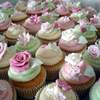 pink and green flower cupcakes