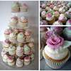 wedding pink and green flower cupcakes